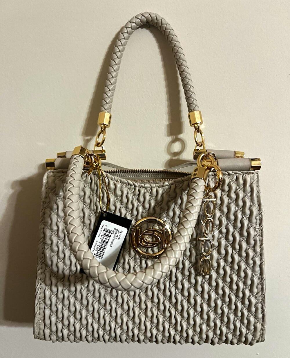 Bebe Gray Satchel Top Handle Zip, Detachable Strap, Gold Hardware